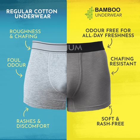 Heelium Bamboo Underwear for Men - Trunk | Soft-Comfortable & Odour Free | Pack of 1 | Grey - XL