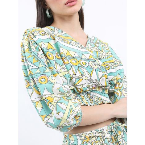 Ketch Women Abstract Printed Crop Top With Pant Co-Ords | Green | XL