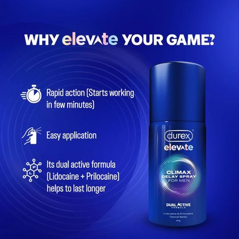 Durex Elevate Climax Delay Spray For Men, With Dual Active Formula