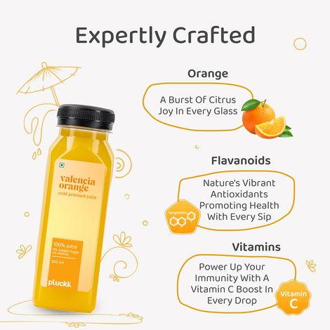 Pluckk Cold-Pressed Valencia Orange Fruit Juice | No Added Sugar | No Preservatives | Rich in Vitamin C