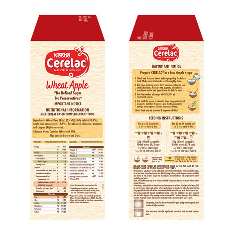 Nestle CERELAC Wheat Apple Baby Food Cereal, No Refined Sugar & No Preservatives, 6 to 24 Months, Big Pack