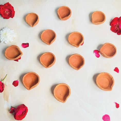 Eco Friendly Mitti Diya | Brown | Clay Diya | Pack Of 12 | Mangal Bhawan