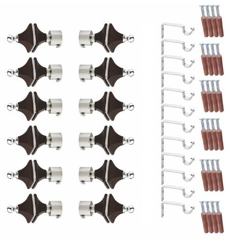 Gloxy SS& ABS Curtain Bracket Parda Holder | Support 1 in Rod Support Fittings | Brown, Pair of 6