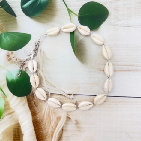 The Opal Factory | Oxidised Jewelry | Single line Cowrie Necklace | White