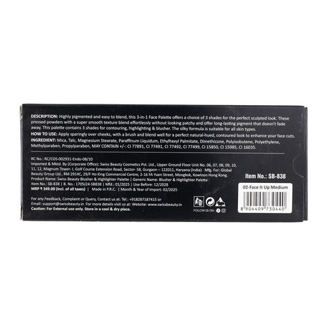 Swiss Beauty Cheek-A-Boo 3 In One Blusher Contour And Highlighter - 3