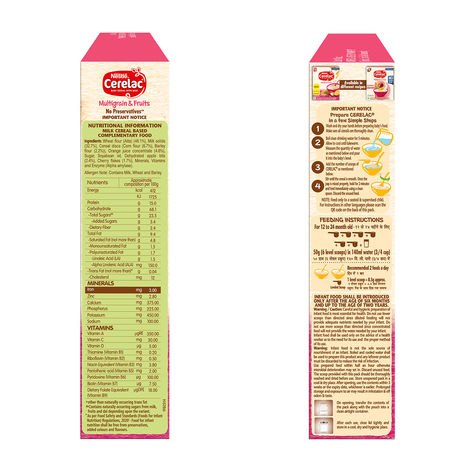 Nestle Cerelac Multigrain & Fruits Baby Food Cereal | No Preservatives | 12 to 24 Months