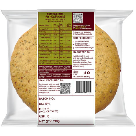 The Health Factory Zero Maida Kulcha Bread | Clean Label - Not Brown