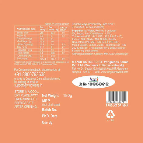 Wingreens Farms Chipotle Mayo Sauce And Spread