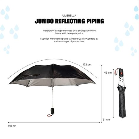 Citizen 3 Fold 23.5 Inch Black Auto Open Close Umbrella with Glass Handle
