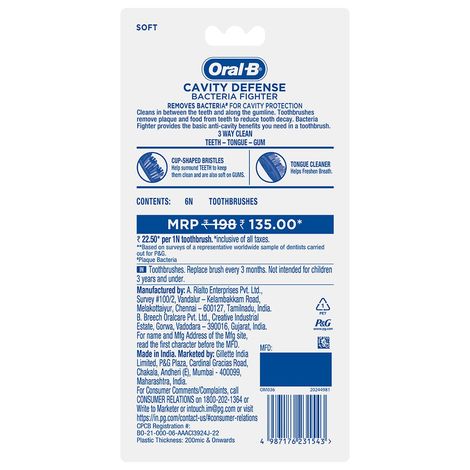 Oral-B Cavity Defense Bacteria Fighter Soft Toothbrush