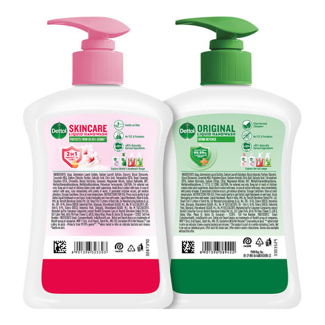 Dettol Original & Skincare Handwash Pump Dispenser Combo (2 Pack)