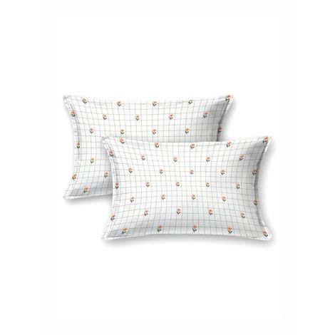 Bombay Dyeing Thyme 210 TC 100% Cotton Satin Peach Super King Size Bedsheet with 2 Pillow Covers