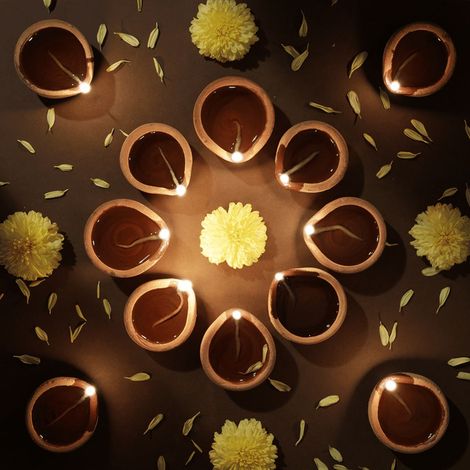 Diwali Clay Diya | Pack Of 12 | Traditional | Diya-Pooja | Divine Vibes - Brown
