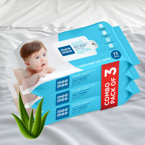 Mee Mee Caring Baby Wet Wipes With Aloe Vera and Vitamin E- Pack of 3