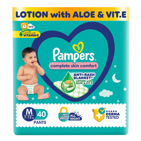Pampers Complete Skin Comfort Pants | Anti-rash blanket | Vitamin E & Aloe Vera | Medium