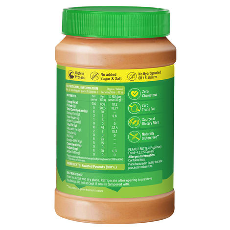 DiSano Natural Peanut Butter - Crunchy, Unsweetened, 28.3% Protein, No Added Sugar,100% Peanut