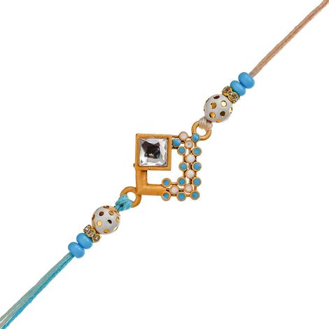 Stone Fancy Square Shape Designer Rakhi for Bhai and Bhaiya | Roli Chawal Pack (eCraftIndia)