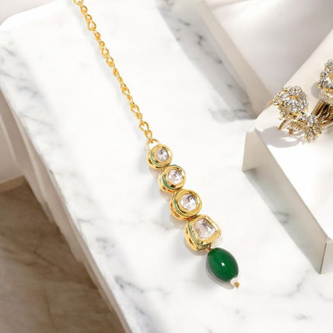 Priyaasi A Symphony Kundan Maangtika With Gold Plated And Green Bead