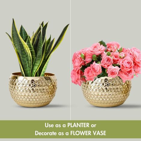 Behoma Metal Honeycomb Design Planter - Gold | Set of 2 | 4.9 Inch & 3.9 Inch