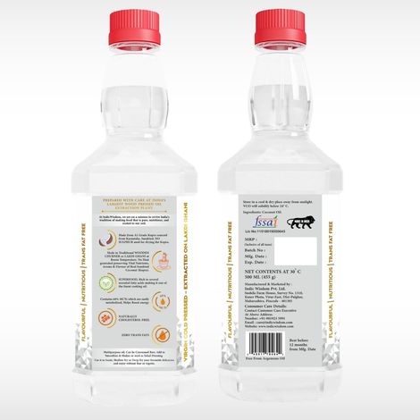 Indic Wisdom Coconut Wood Pressed Oil (Nariyal Oil) | Bottle | Cold Pressed - Extracted on Wooden Churner