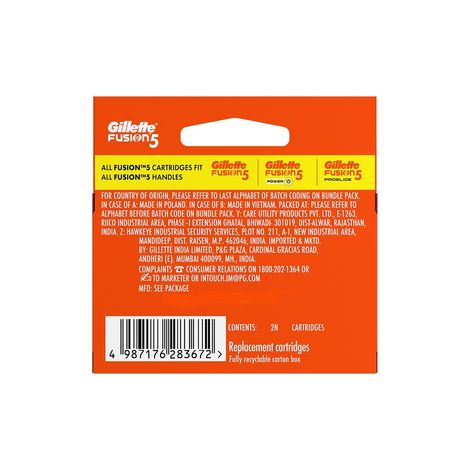 Gillette Fusion Manual Shaving Razor Blades For Men (2 Cartridges)