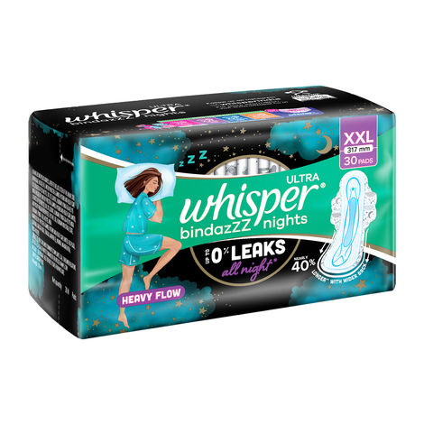 Whisper Bindazzz Nights Sanitary Pads | XXL | 30 pcs
