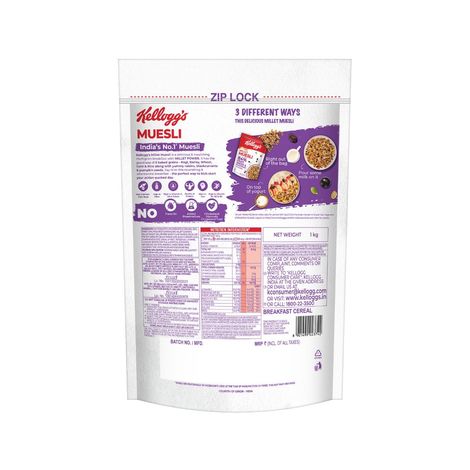 Kellogg's Millet Muesli with 84% Fruit, Seed & Multigrain 1000g | High in Fibre | Multigrain Breakfast Cereal