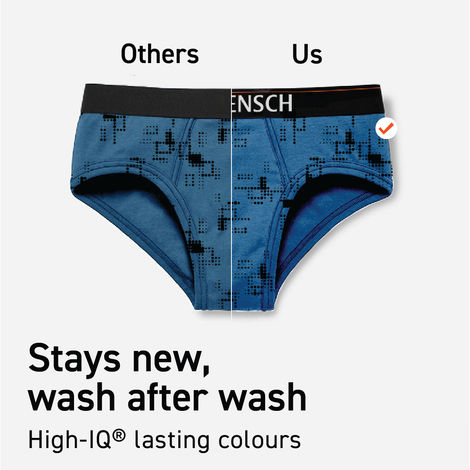 DaMENSCH Men's Brief | Printed Basic, Deo Cotton | Black Space Dot and Navy Pixels - 2XL