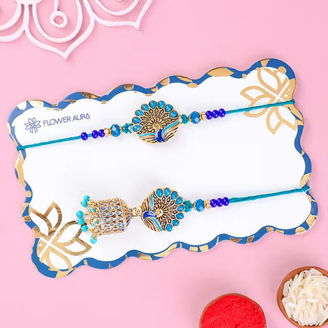 Bhaiya Bhabhi Royal Greens Peacock Rakhis (Floweraura)