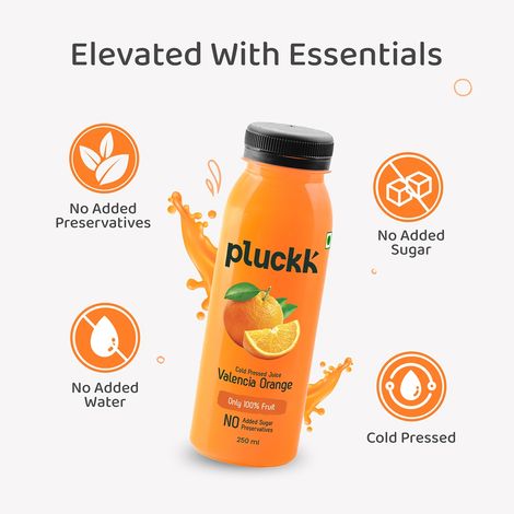 Pluckk Cold-Pressed Valencia Orange Fruit Juice | No Added Sugar | No Preservatives | Rich in Vitamin C