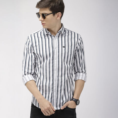The Indian Garage Co Men's Slim Fit Multi Stripes Casual Shirt | White - M