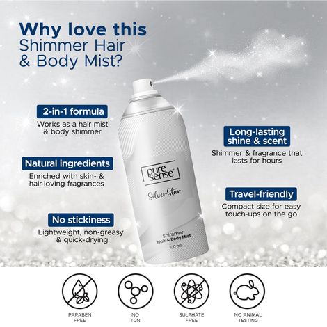 Puresense Silver Star All Day Hair And Long Lasting Fragrance Shimmer Body Mist - For Women