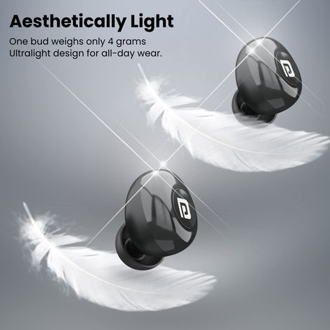 Portronics Harmonics Twins S3 Smart TWS Earbuds with 20 Hrs Playtime, Bluetooth 5.2, 8mm Drivers, Lightweight Design - Black