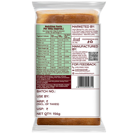 The Health Factory Zero Maida Garlic Bread | Clean Label - Not Brown