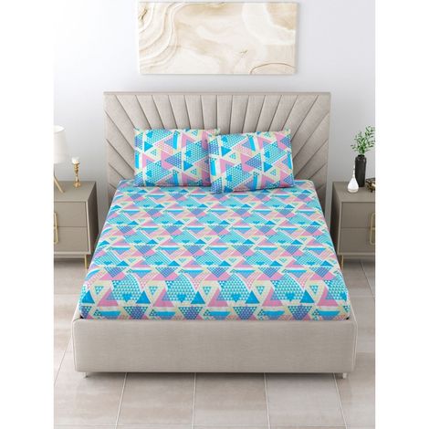 Bombay Dyeing Epigram 120 TC 100% Cotton Turquoise blue Super King Size Bedsheet - 2 Pillow Covers