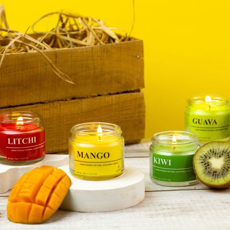 Fragrance Jar Candles | Pack Of 4 | Mango | Guava | Litchi | Kiwi | Auradecor