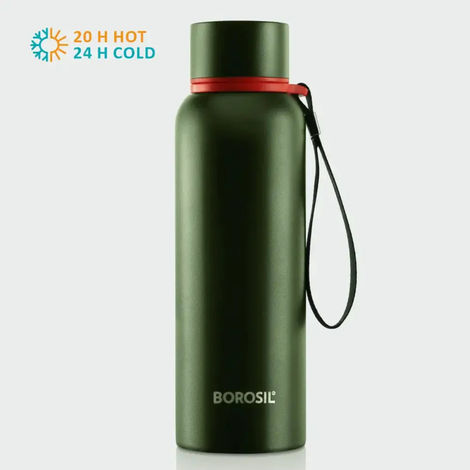 Borosil Hydra Trek Water Bottle - 700 ml | Green | Stainless Steel Double Wall Vacuum Insulated Flask
