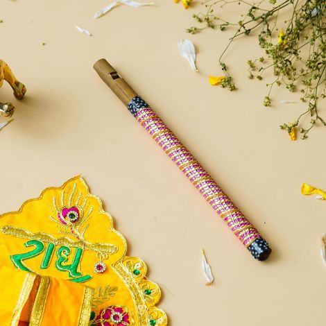 Decorative Krishna Flute for Kids | Basuri Flute Musical Instrument | 9 Inch | Krishna Janmastami Special (Ecraftindia)