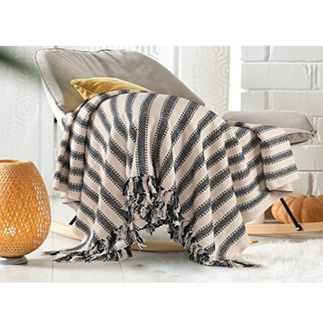 Sashaa World Navy Striped Sofa Throw