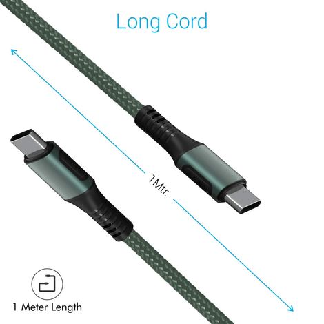 Portronics Konnect C Square, 3A Type-C To Type-C Cable - Green