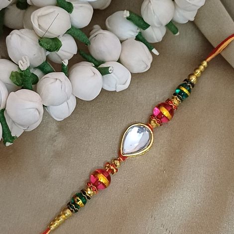 Gullak Rain Drop Stone Metal Rakhi - Elegant and Unique