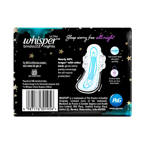 Whisper Bindazzz Nights XXL Sanitary Pads, Upto 0% Leaks All Night Long