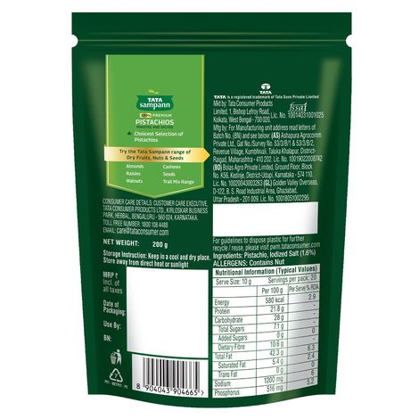 Tata Sampann 100% Iranian Pistachios Roasted & Salted