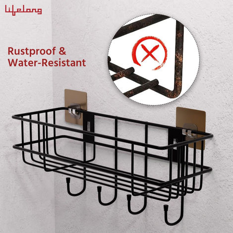 Lifelong Bathroom Shelf For Storage - Wall Mounted Washroom Rack Towel Holder Pack Of 2 - Black