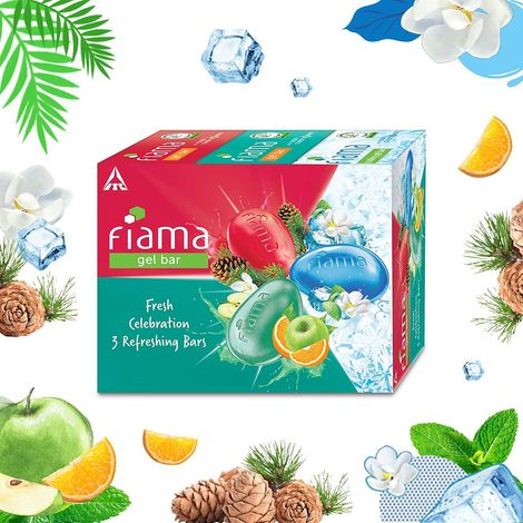 Fiama Gel Bathing Bar Fresh Celebration pack, with 3 Unique Gel Bars, for Moisturized Skin