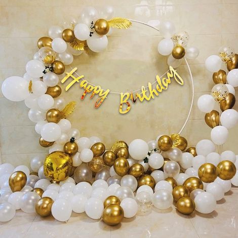 Golden Birthday Decoration Kit | Banner-Metallic Balloons-Glue Dot and More | Pack Of 47 | Party Propz