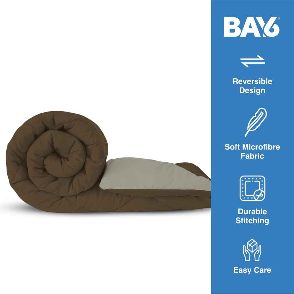 BAY6 Microfibre Solid Single Bed Comforter - Brown/Beige | 150 x 220 cm