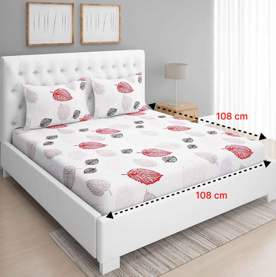 BAY6 100% Cotton 144 TC Super King Bedsheet - 108 in X 108 Inch, Botanical Print