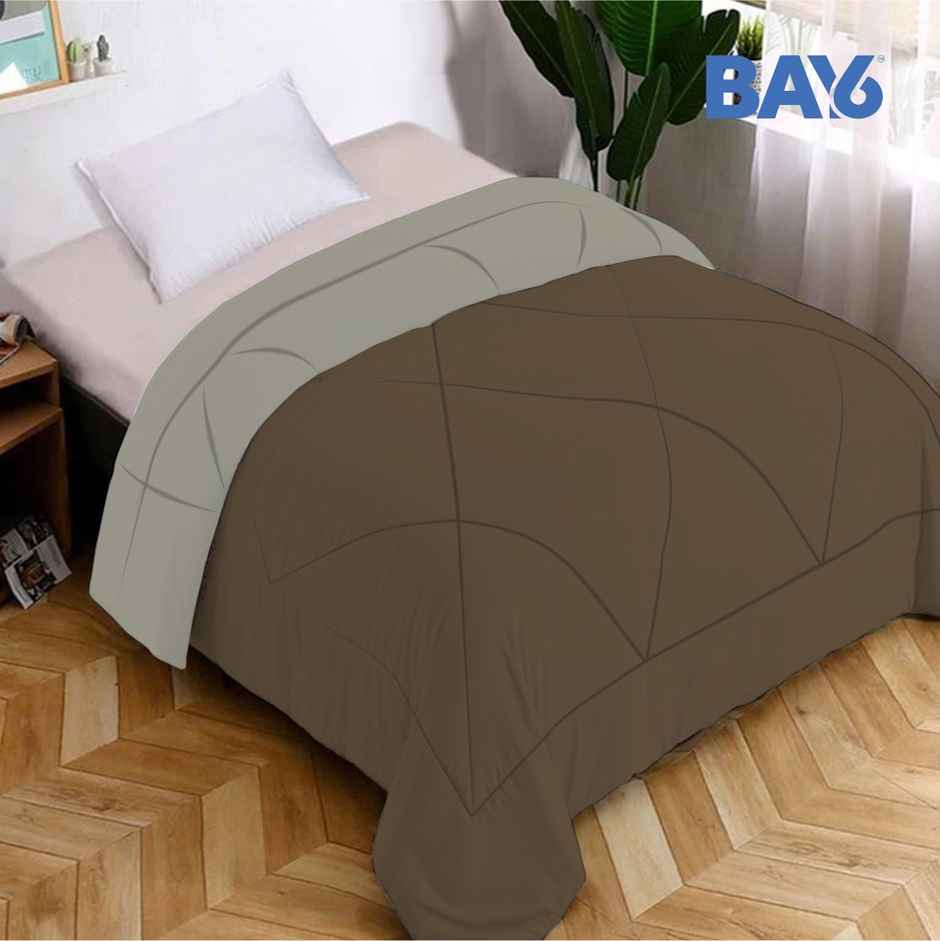 BAY6 Microfibre Solid Single Bed Comforter - Brown/Beige | 150 x 220 cm