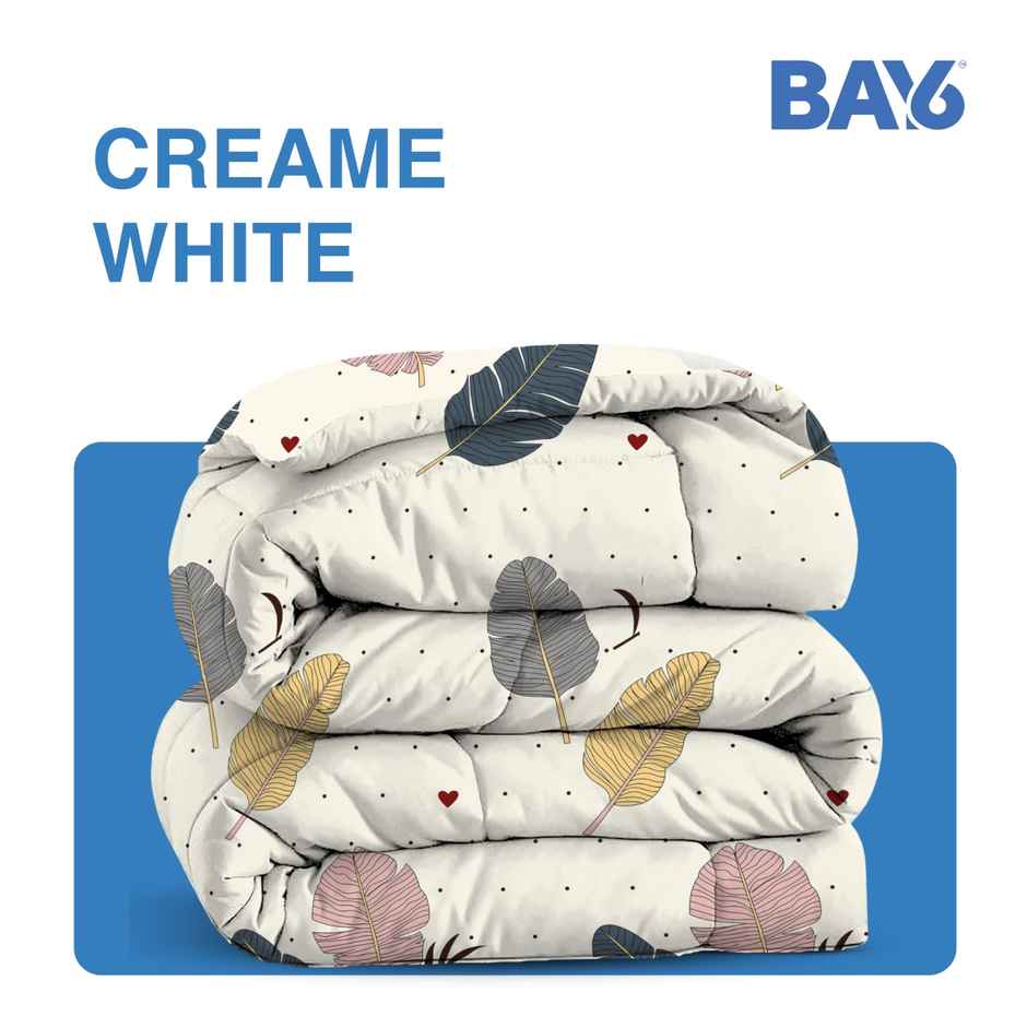 BAY6 Microfibre Floral Print Single Bed Comforter - Cream White | 150 x 220 cm